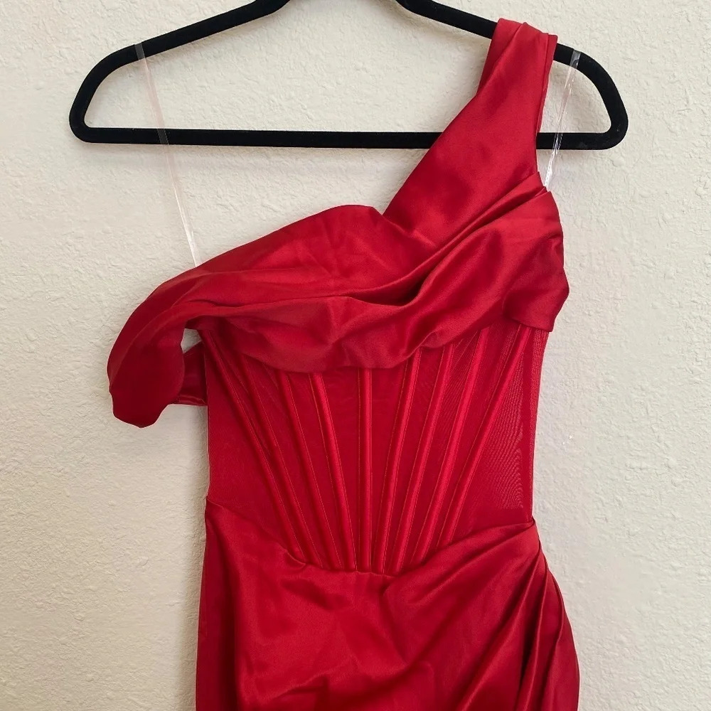 House of CB “Lulu” Red Asymmetric Drape Midi Corset Dress NWOT size XS - Picture 5 of 16